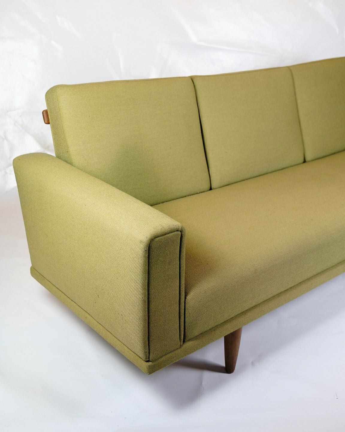 Three Person Sofa In Green Fabric & Oak By Illum Wikkelsø From 1960s photo Furniture