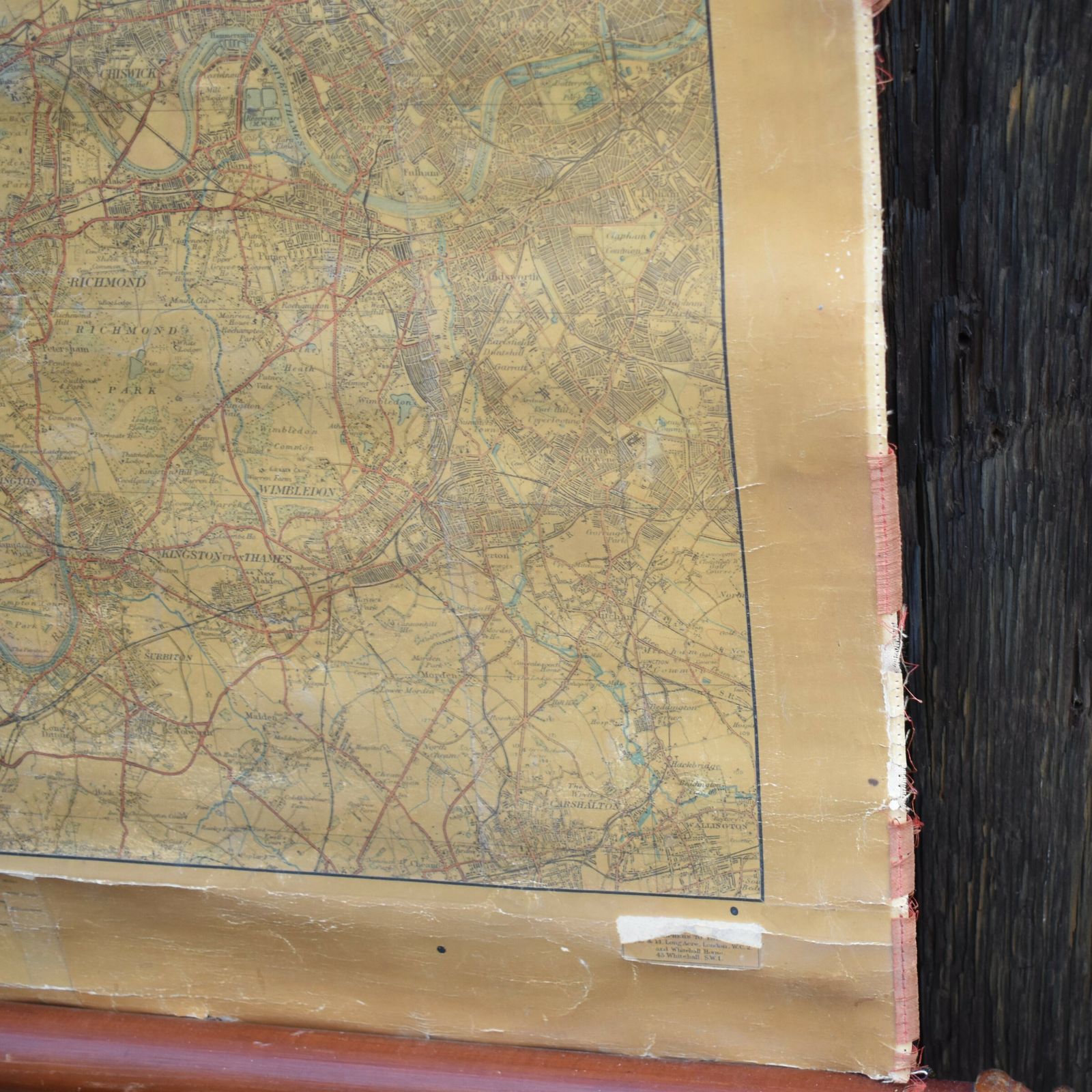 Antique Hertordshire Chiltern Watford North London Linen Backed Wall Hanging Map photo vinterior
