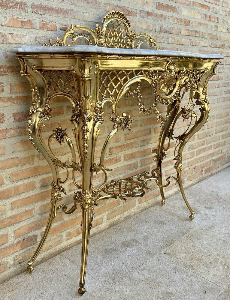 Mid Century Italian Marble Top & Bronze Console, 1960 photo vinterior