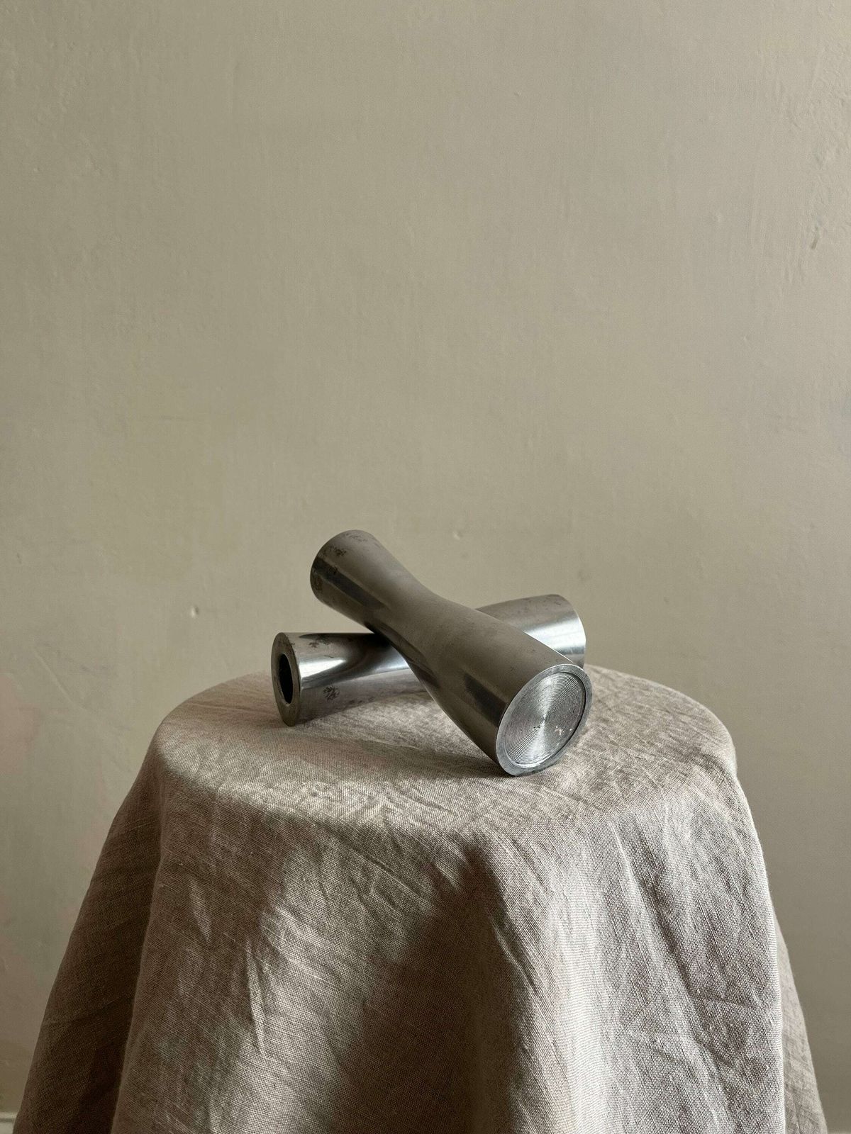 Pair Of Modernist Chrome Vintage Candlestick Holders photo buy