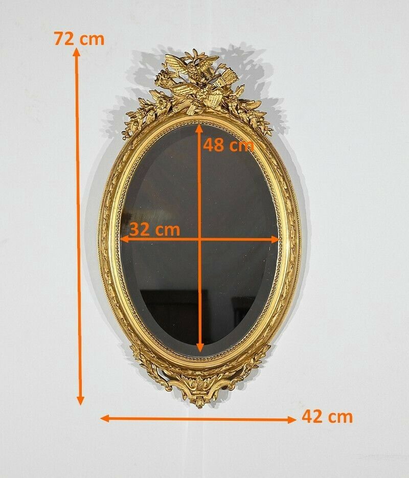photo for sale Oval Mirror In Golden Wood, Louis XVI Style – 2nd Part 19th Century