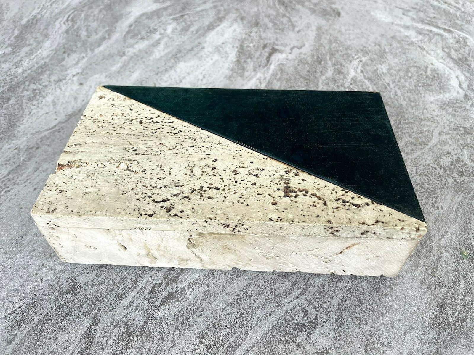 Home Decor An Italian 1970s Travertine Box With Green Glazed Tile Detail. photo