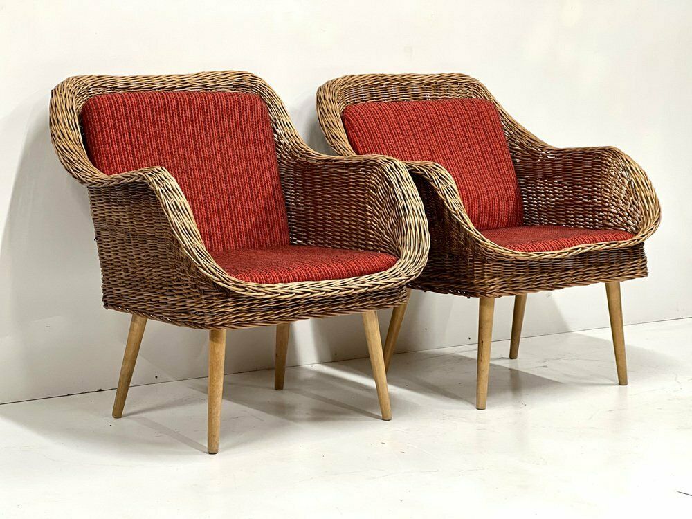 Rattan Lounge Chairs, 1960s, Set Of 2 photo for sale