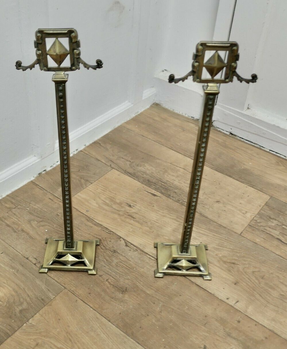 A Pair Of Tall Victorian Brass Andirons Or Tool Rests photo for sale