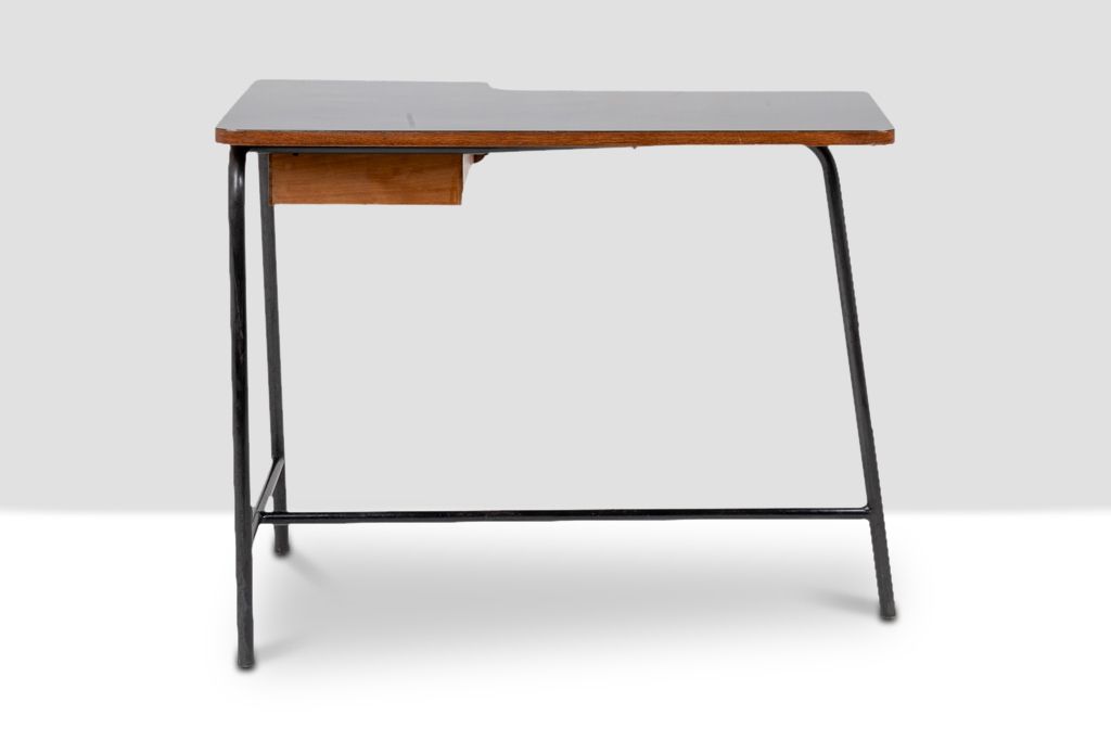 Jacques Hitier For Mbo, Desk In Oak And Black Metal, Year 1951