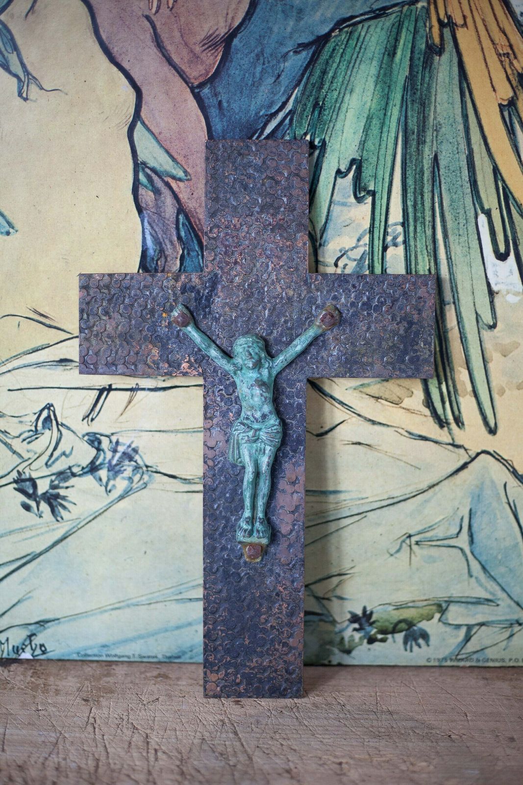 Signed Cross With Christ Wrought Iron Crucifix Religious Cross photo furniture