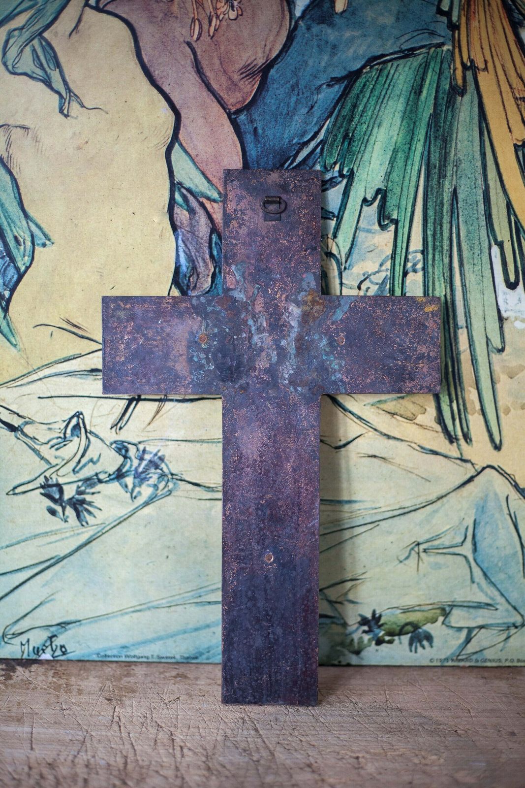 Signed Cross With Christ Wrought Iron Crucifix Religious Cross photo for sale