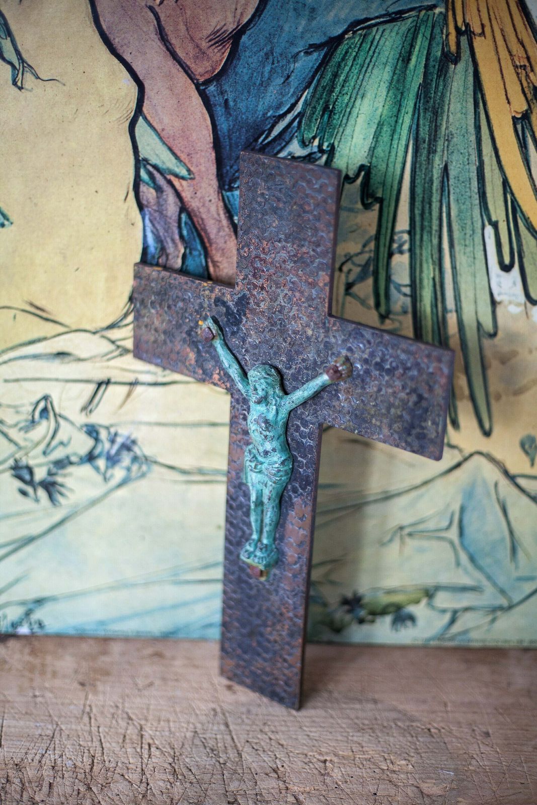 Signed Cross With Christ Wrought Iron Crucifix Religious Cross photo 111.0