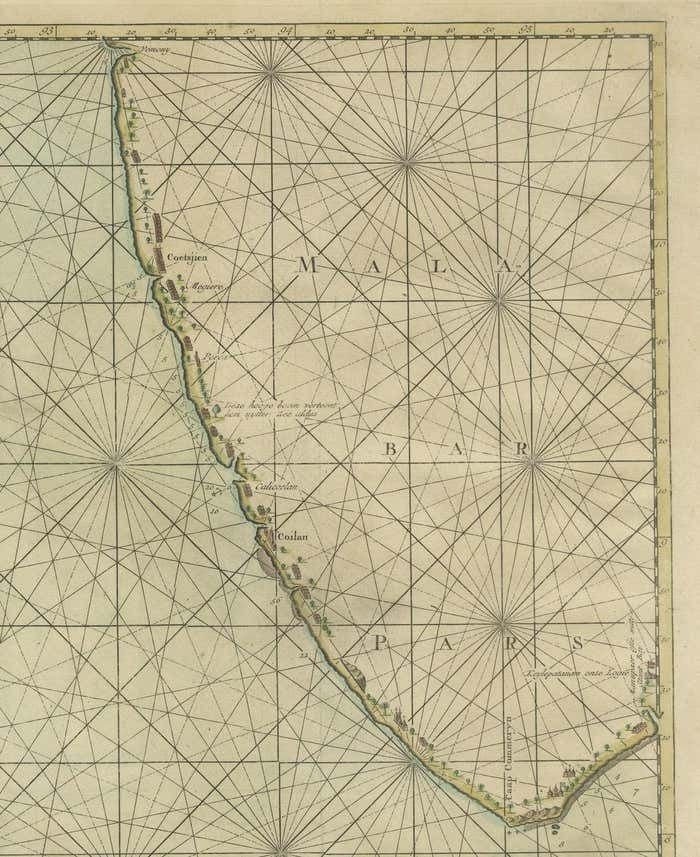 Antique Print Of The Malabar Coast Of India Showing The Voc Establishments, 1726 photo for sale