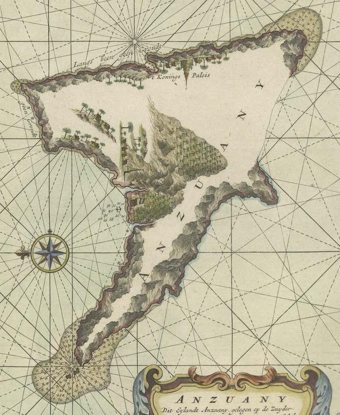 Antique Engraving Of The Island Nzwani Or Anzuany Of The Comoros Islands, 1726 photo furniture