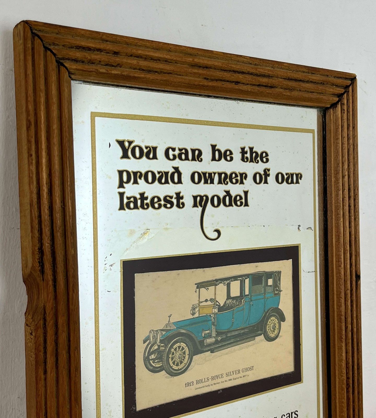Prestige Rolls Royce Silver Ghost 1912 Vintage Mirror, Automobile Car Picture, Transport Collectable, Wall Art, Advertising Mirror photo for sale