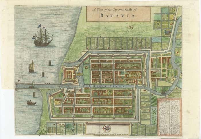 An Original Engraved Plan Of The City & Castle Of Batavia, The East Indies, 1740 photo furniture