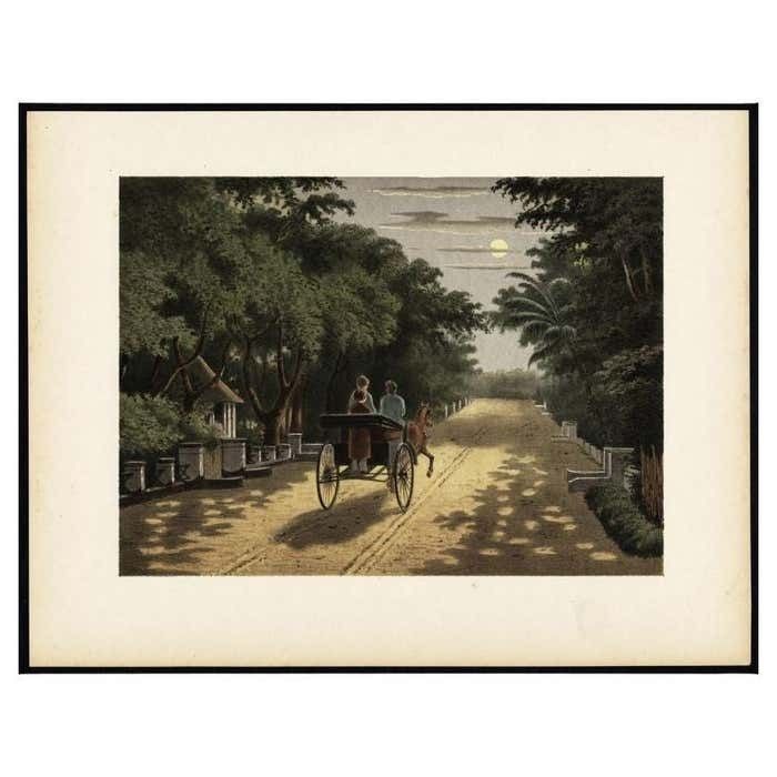 Antique Print Of A Carriage Ride In Magelang, Java In Indonesia, 1888