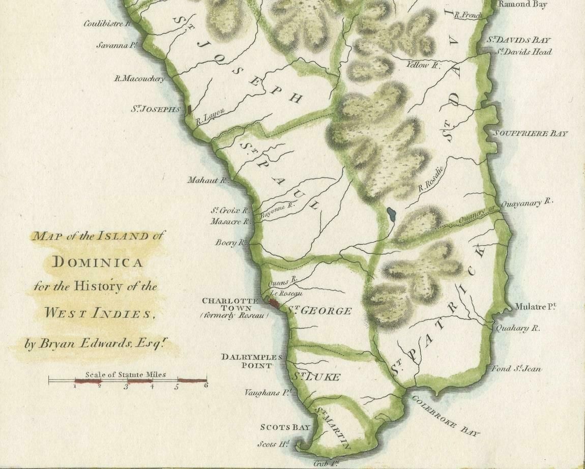 Original Antique Map Of The Island Of Dominica In The West Indies, 1794 photo for sale