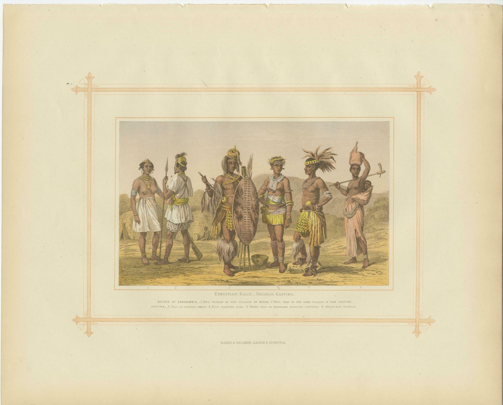 Antique Lithograph Of The Ethiopian Race   Negros, Kaffirs, 1882 photo for sale