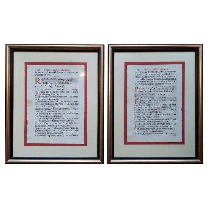 Set Of 2 Antique Antiphonal Music Sheets  Spanish  Published Circa 1700