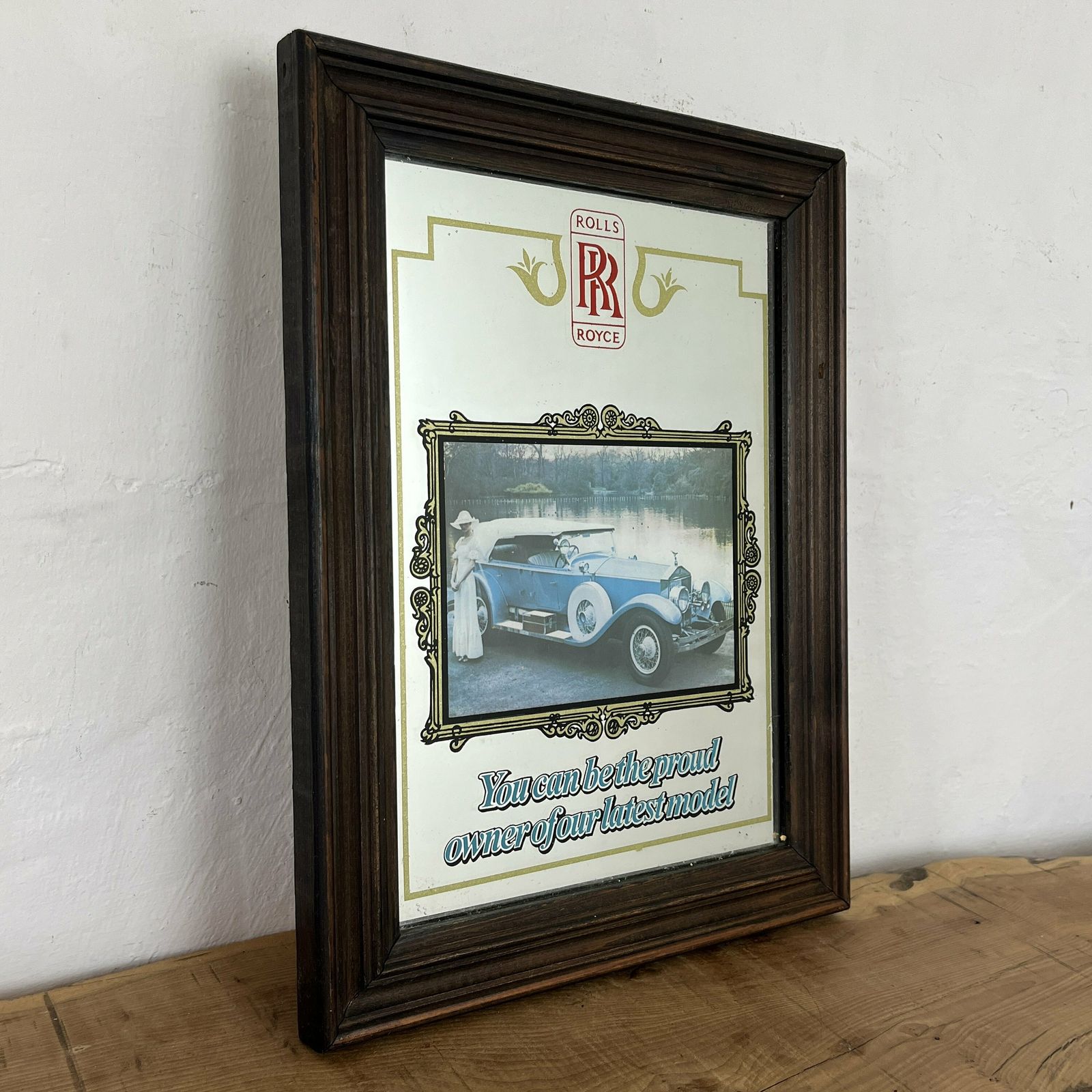 Elegant Rolls Royce Vintage Mirror, Automobile Car Picture, Transport Collectable, Wall Art, Advertising Mirror