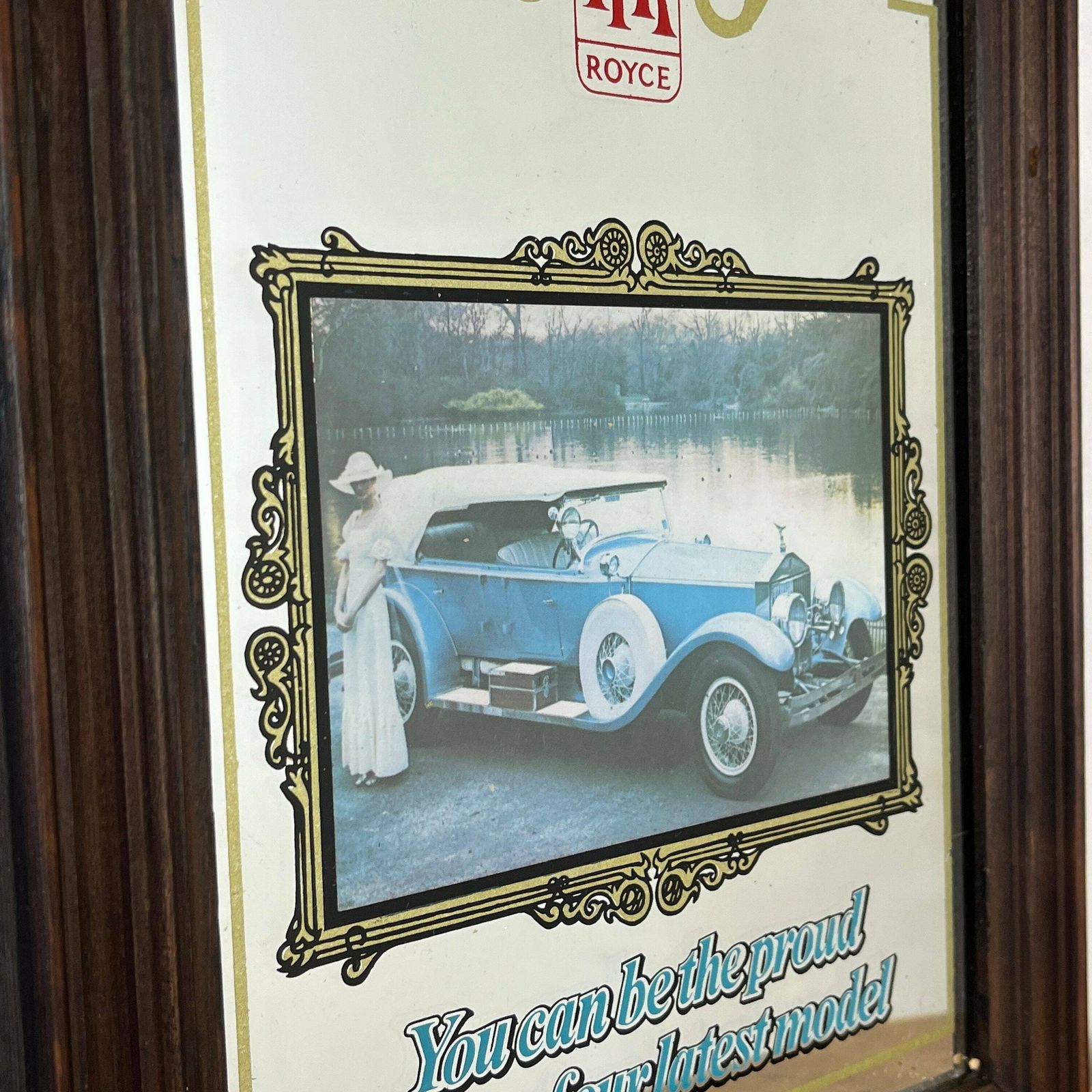 Elegant Rolls Royce Vintage Mirror, Automobile Car Picture, Transport Collectable, Wall Art, Advertising Mirror photo for sale