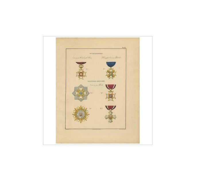 Antique Print Of Various Medals Of Wurttemberg By G.L. De Rochemont 1843 photo for sale