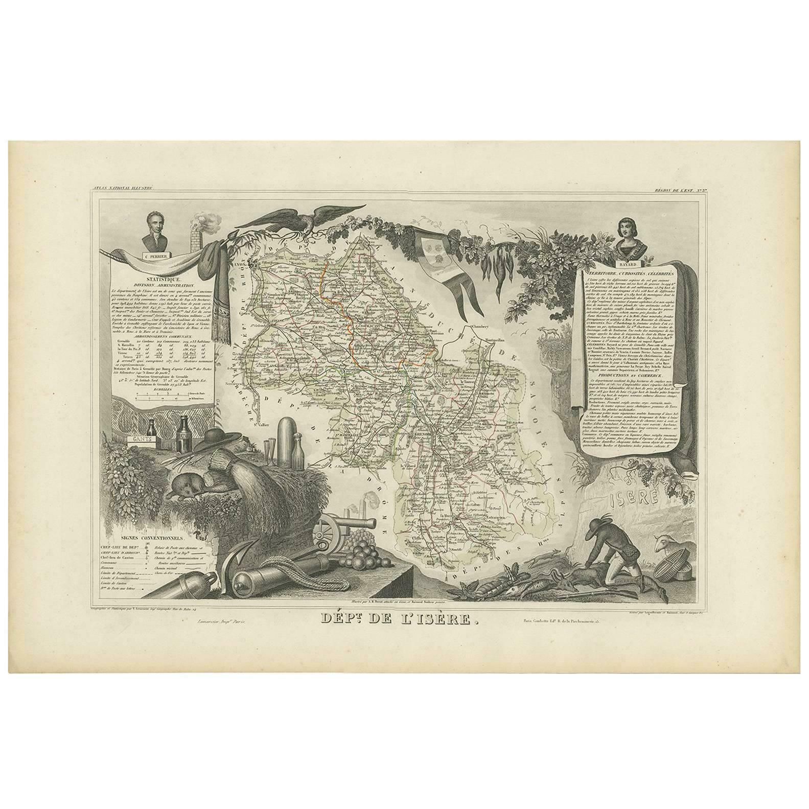 Antique Map Of Isère France By V Levasseur 1854