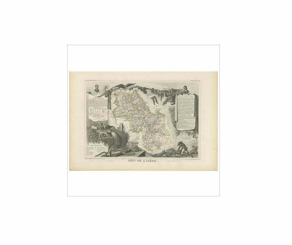 Antique Map Of Isère France By V Levasseur 1854 photo furniture