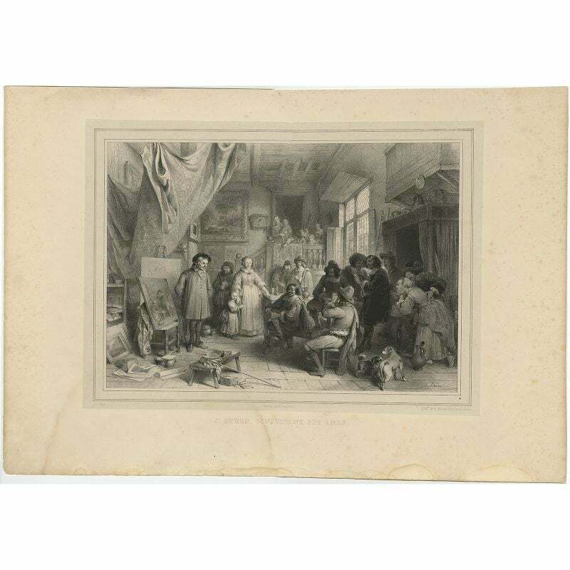 Antique Print Of J Steen Consulting His Friends By Madou 1842