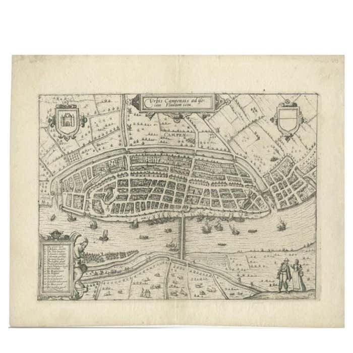 Antique Map Of The City Of Kampen By Guicciardini, 1613