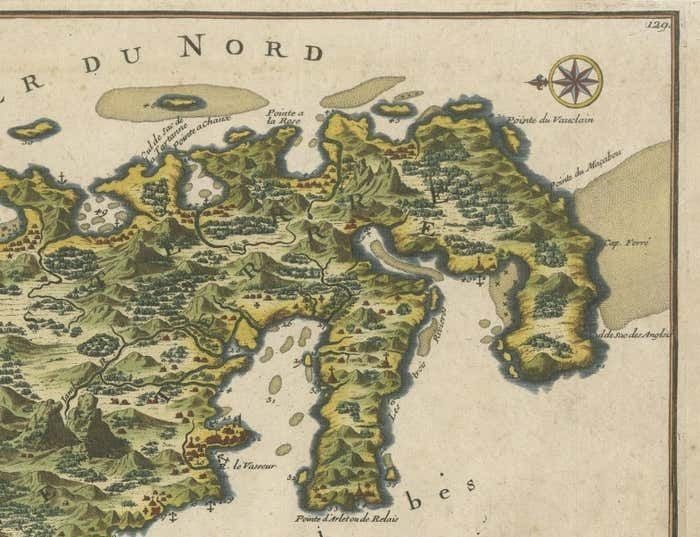 L'isle De La Martinique Caribbean Copper Engraving Original Handcoloring, 1704 photo 814.0
