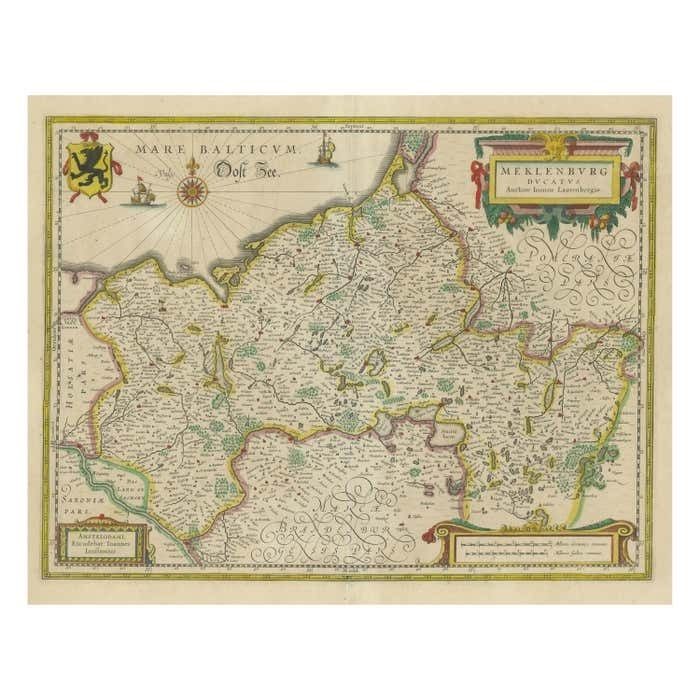 Antique Map Of Northern Germany, Showing The Area Of Mecklenburg Vorpommern