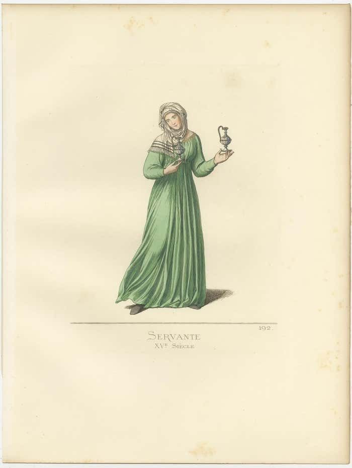 Antique Print Of A Servant, 15th Century, By Bonnard, 1860 photo for sale