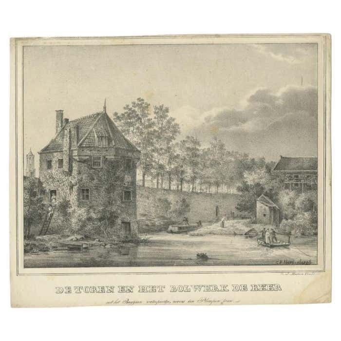 Antique Print Of Tower 'De Beer' In Utrecht In The Netherlands, C.1830