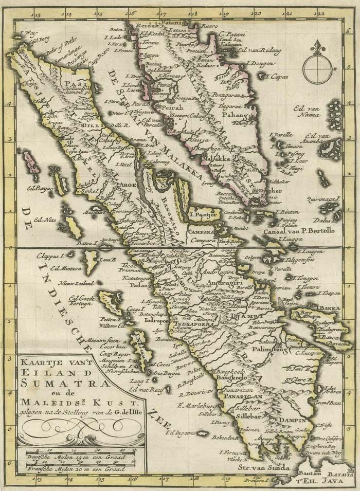 Authentic Old Map Of Sumatra, Malaysia And Singapore, 1745 photo furniture