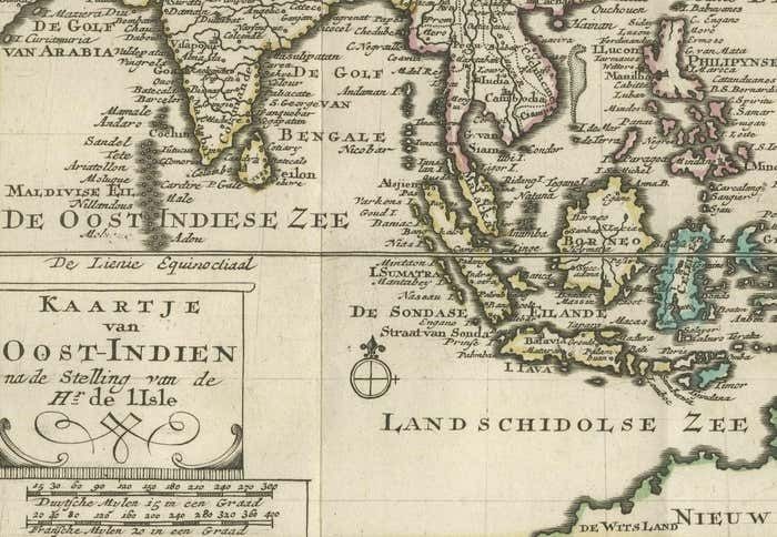 Authentic Old Map Of Southeast Asia With Original Border Coloring, 1745 photo Art