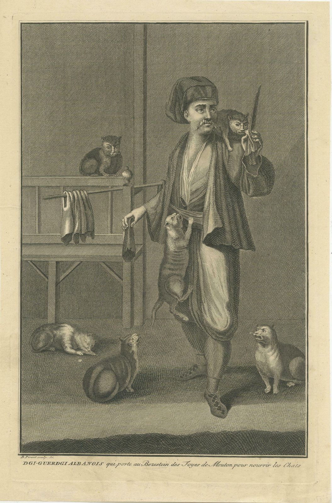 Antique Print Of Dgi Guerdgi Feeding Cats In The Bazaar photo furniture