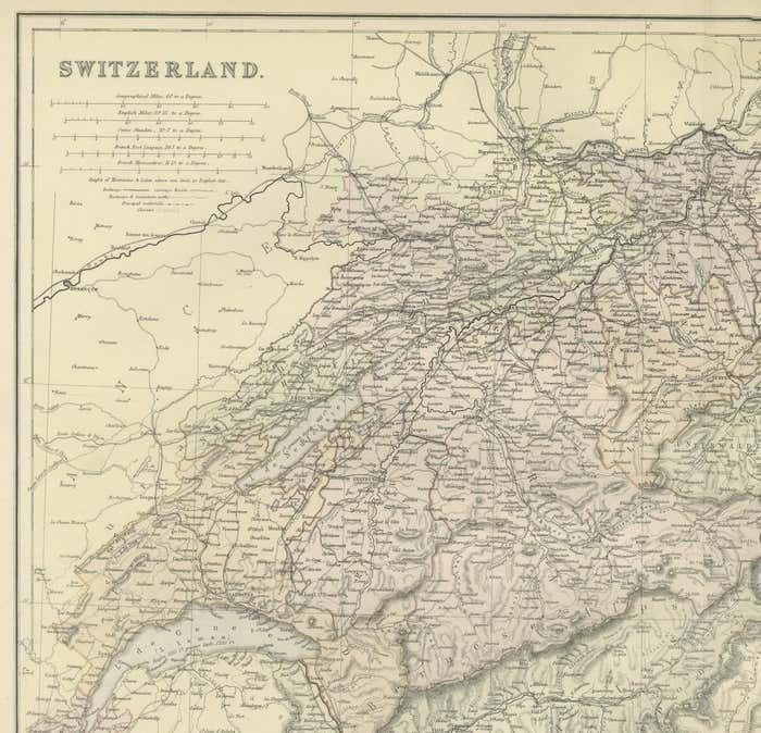 Original Antique Map Of Switzerland, 1882 photo Art