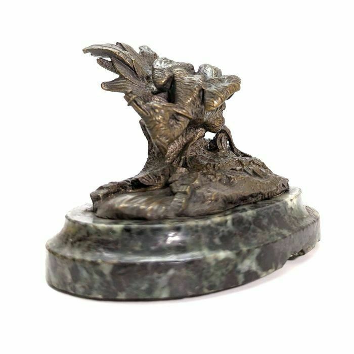 Animal Bronze On Green Marble Base photo for sale