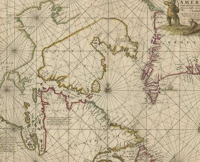 Antique Sea Chart Of Hudson Bay And Arctic Canada By Van Keulen, Circa 1681 photo for sale