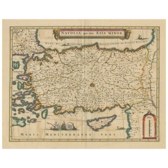 Antique Map Of Asia Minor, Showing Turkey, Cyprus And The Islands In The Aegean