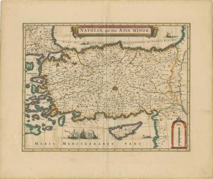 Antique Map Of Asia Minor, Showing Turkey, Cyprus And The Islands In The Aegean photo furniture