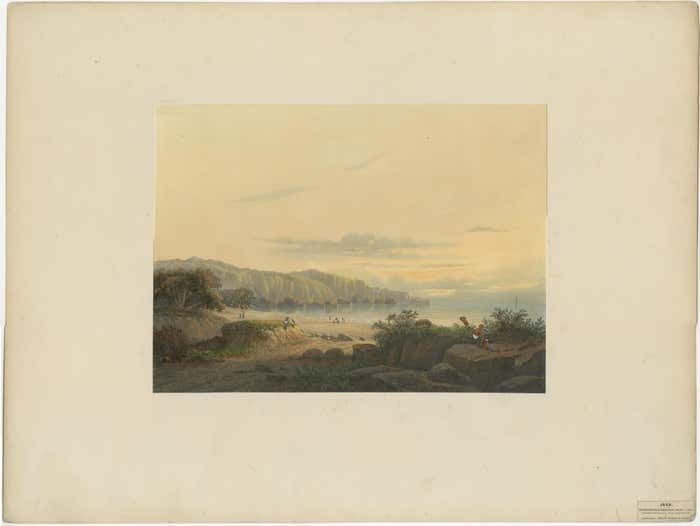 Original Antique Chromolithograh Of Srigonjo Bay, The South Coast Of Java, 1872 photo furniture