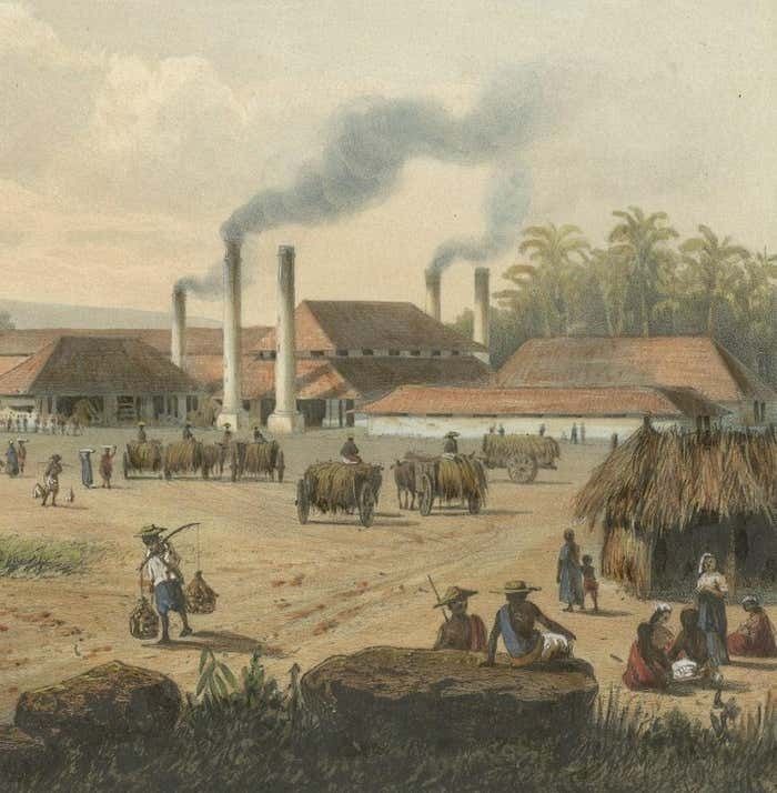 Original Chromolithograph Of A Sugar Factory In Java, Indonesia, 1872 photo Art