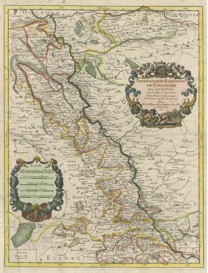 Antique Map Of The Archdiocese Of Cologne, Germany photo for sale