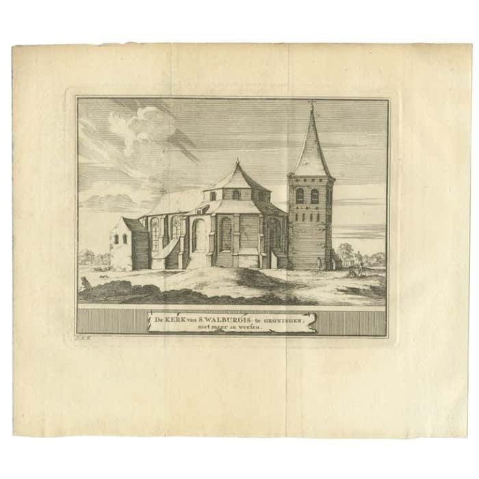 Antique Print Of The 'St. Walburgkerk' In Groningen, The Netherlands, 1774