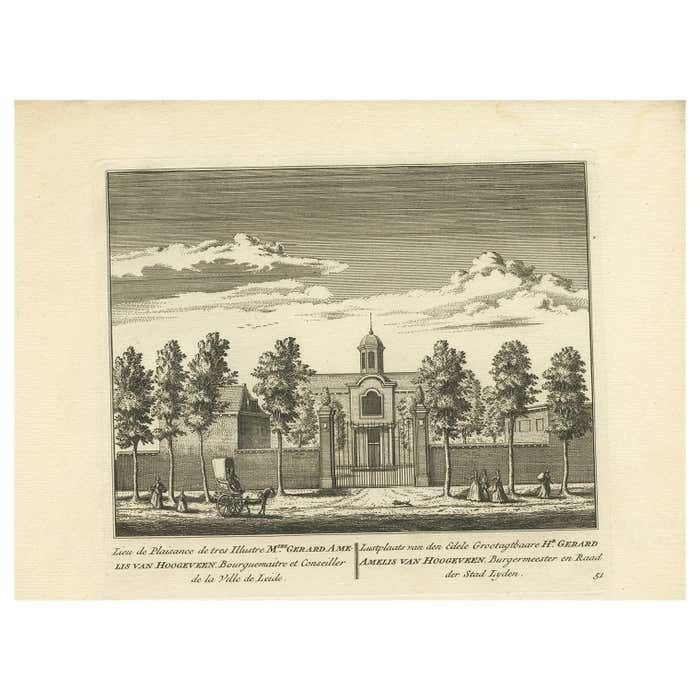 Antique Print Of The Estate Of The Mayor Of Leiden In The Netherlands, C.1800