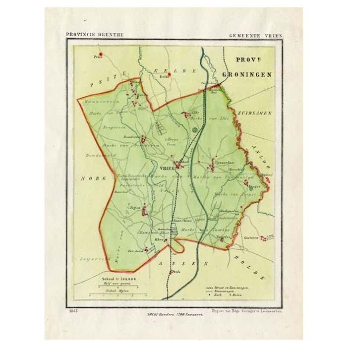 Antique Map Of The Township Of Vries In The Dutch Province Of Drenthe, 1865