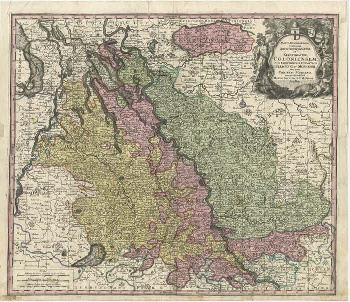 Antique Map Of Both Sides Of The Central Rhine River, Germany photo furniture