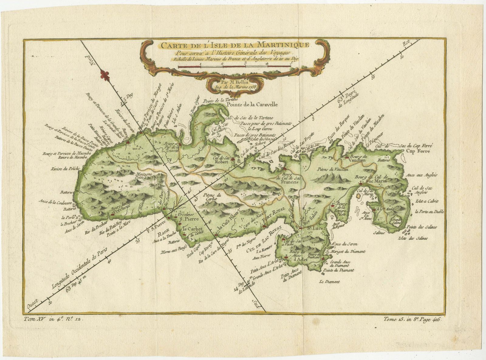 Martinique Island In The Caribbean By Bellin Original Original Antique Map, 1780 photo furniture