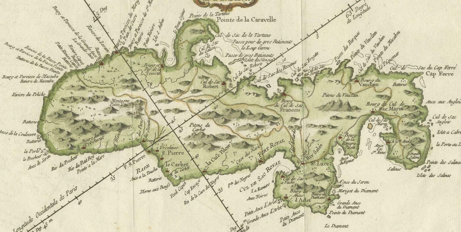 Martinique Island In The Caribbean By Bellin Original Original Antique Map, 1780 photo Art