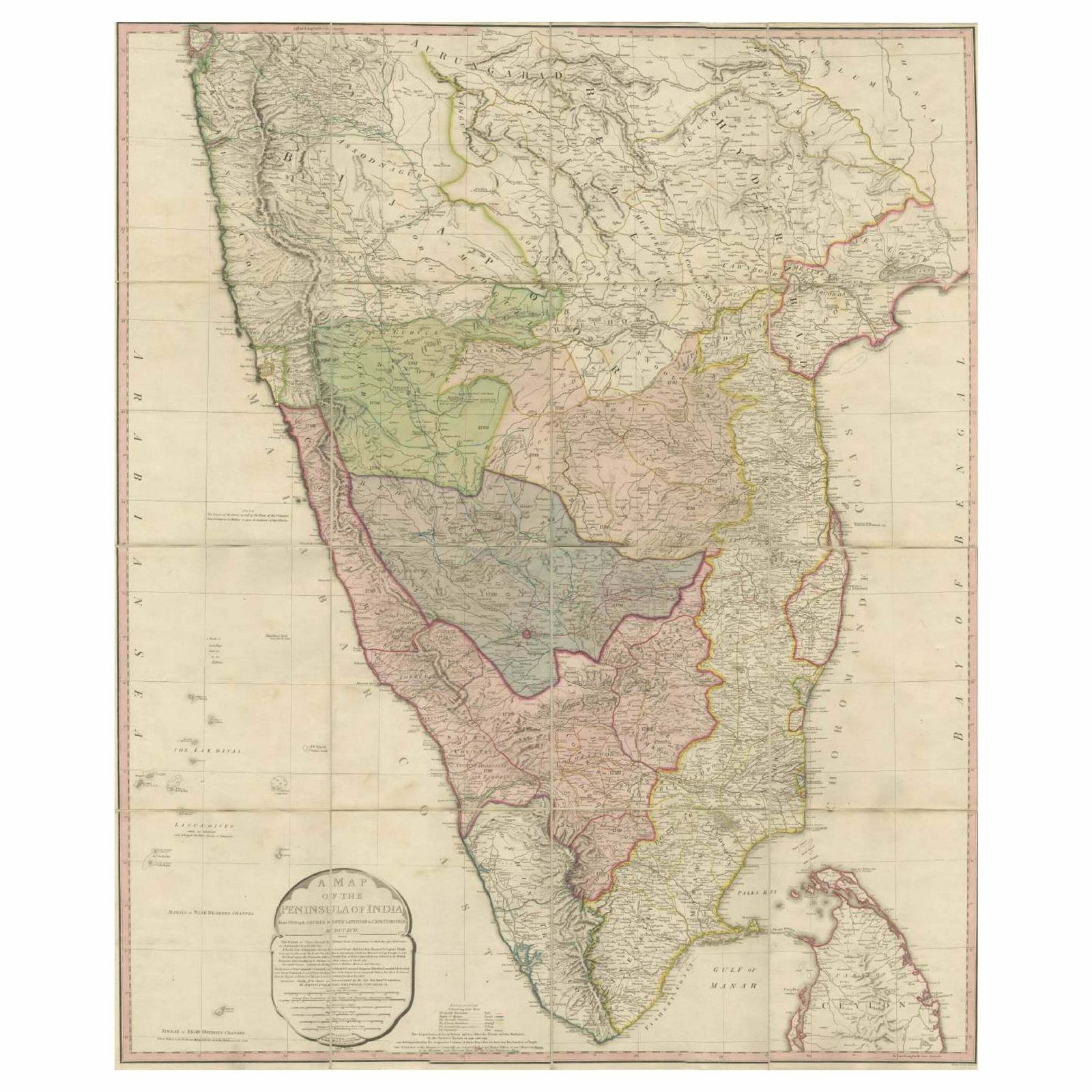 Original Antique Map Of The Peninsula Of India With Part Of Ceylon By Wyld, 1844