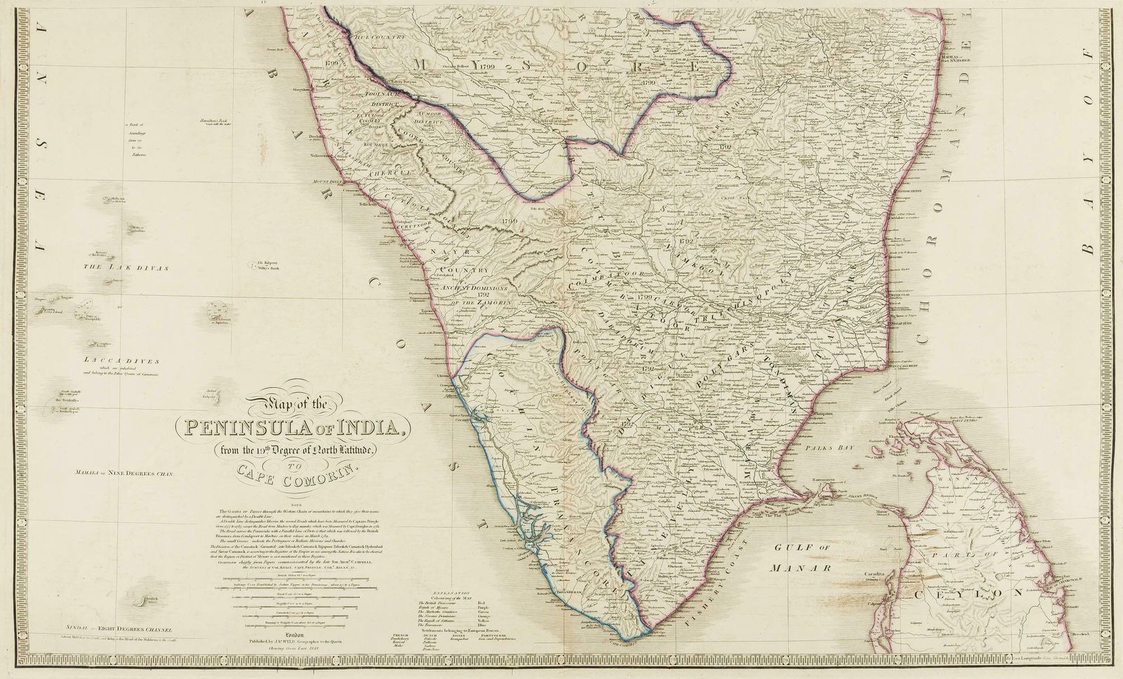 Original Antique Map Of The Peninsula Of India With Part Of Ceylon By Wyld, 1844 photo furniture